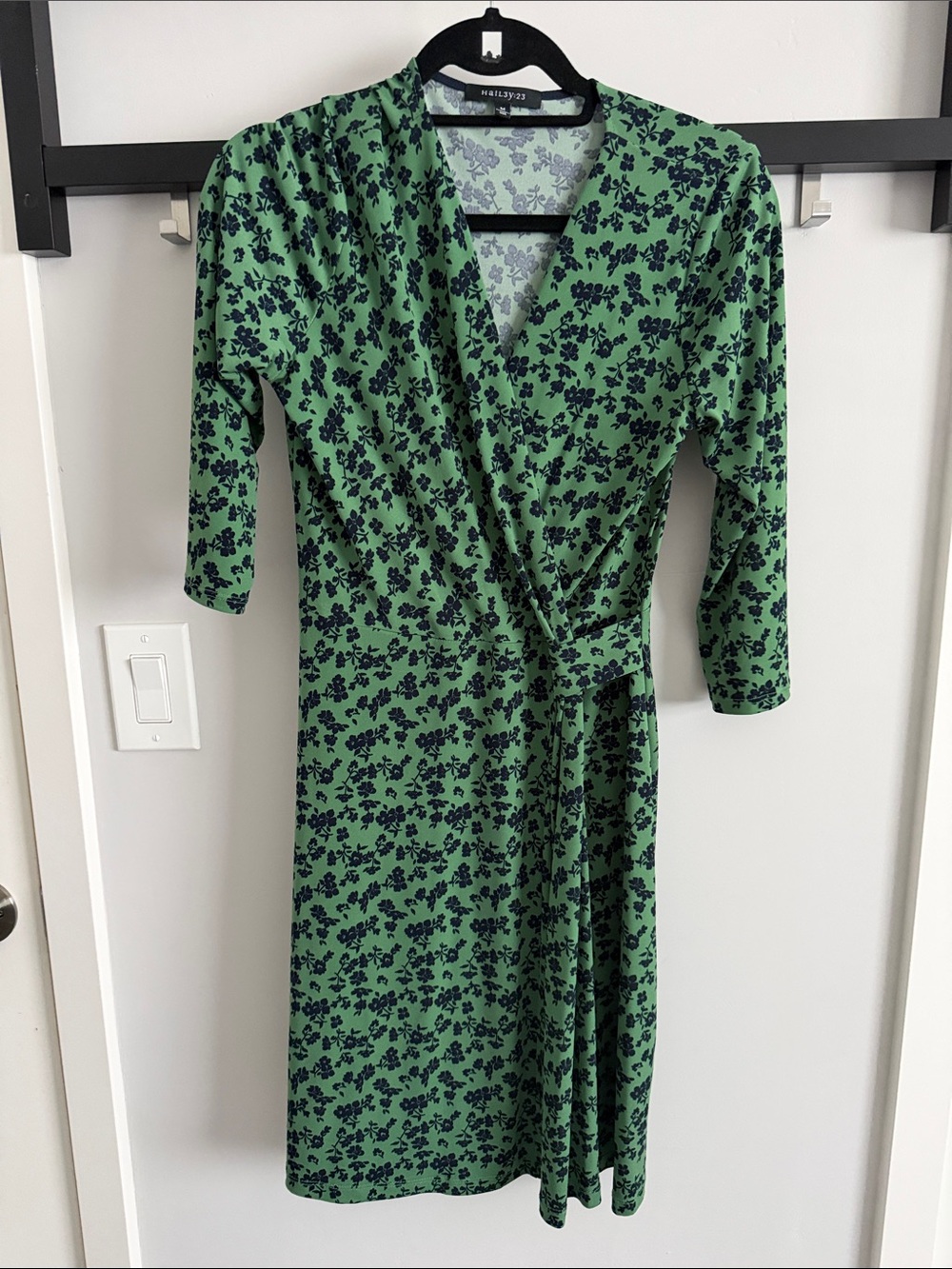 Green Floral Wrap Midi Dress with Tapered Waist